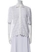 Miguelina Linen Lace Pattern Button-Up Top