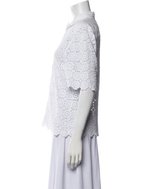 Miguelina Linen Lace Pattern Button-Up Top