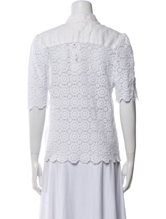 Miguelina Linen Lace Pattern Button-Up Top