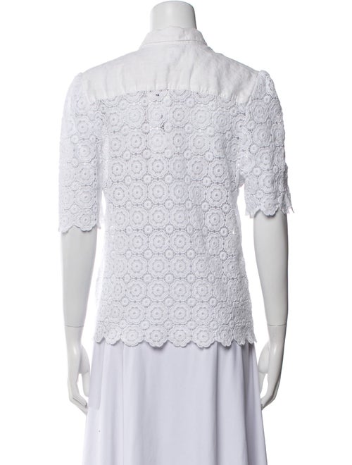 Miguelina Linen Lace Pattern Button-Up Top