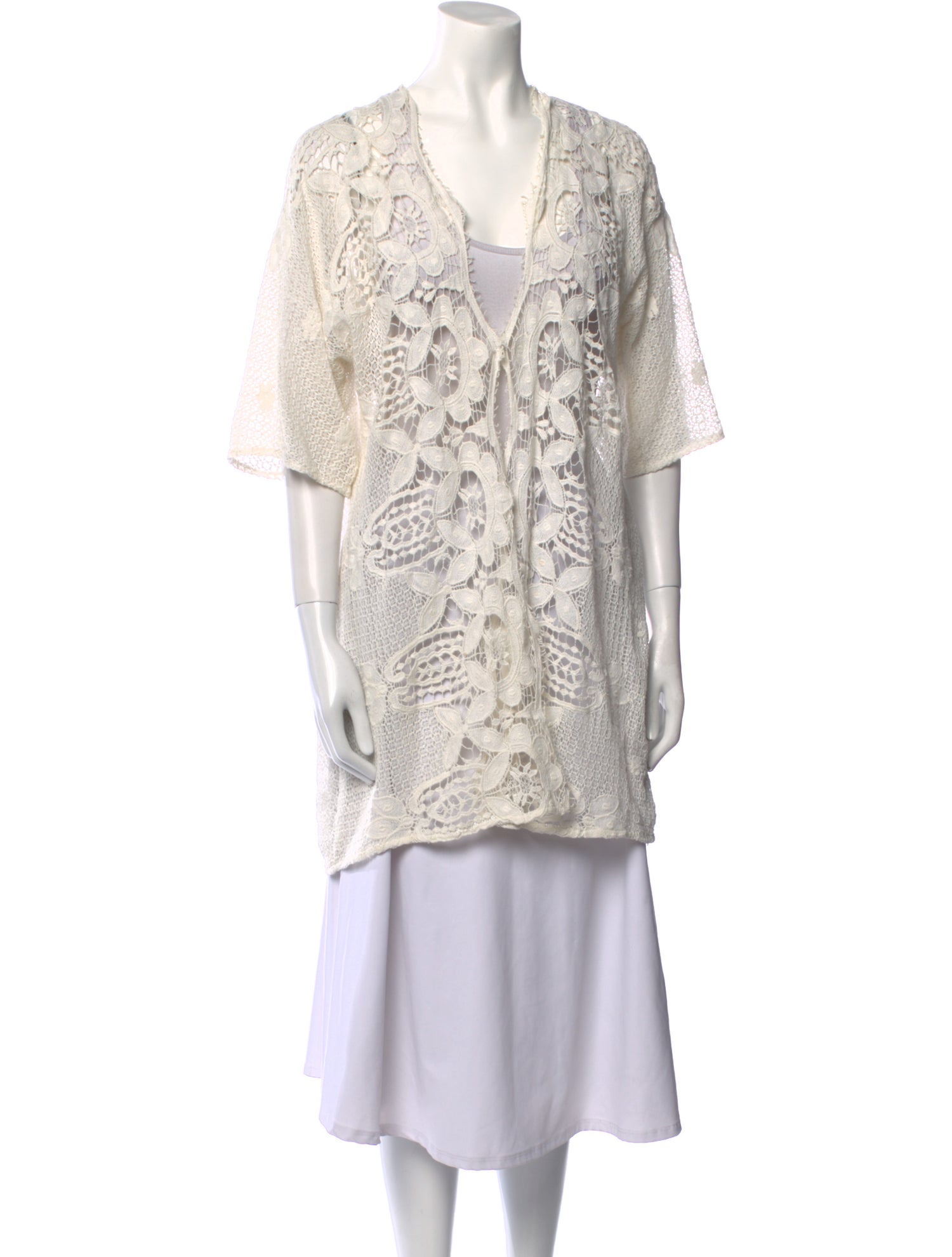 Miguelina Lace Pattern Plunge Neckline Sweater