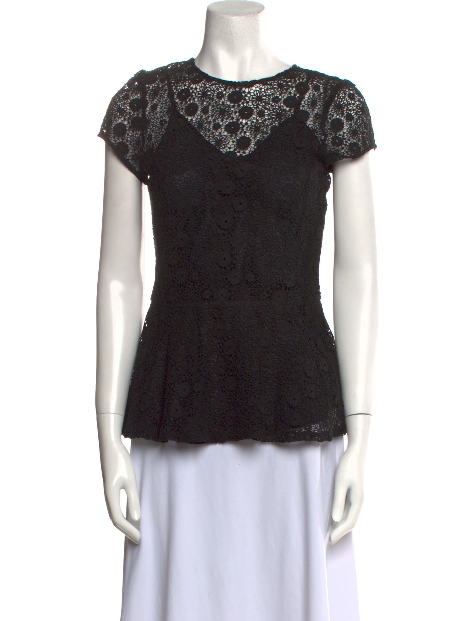 Miguelina Lace Pattern Crew Neck Top