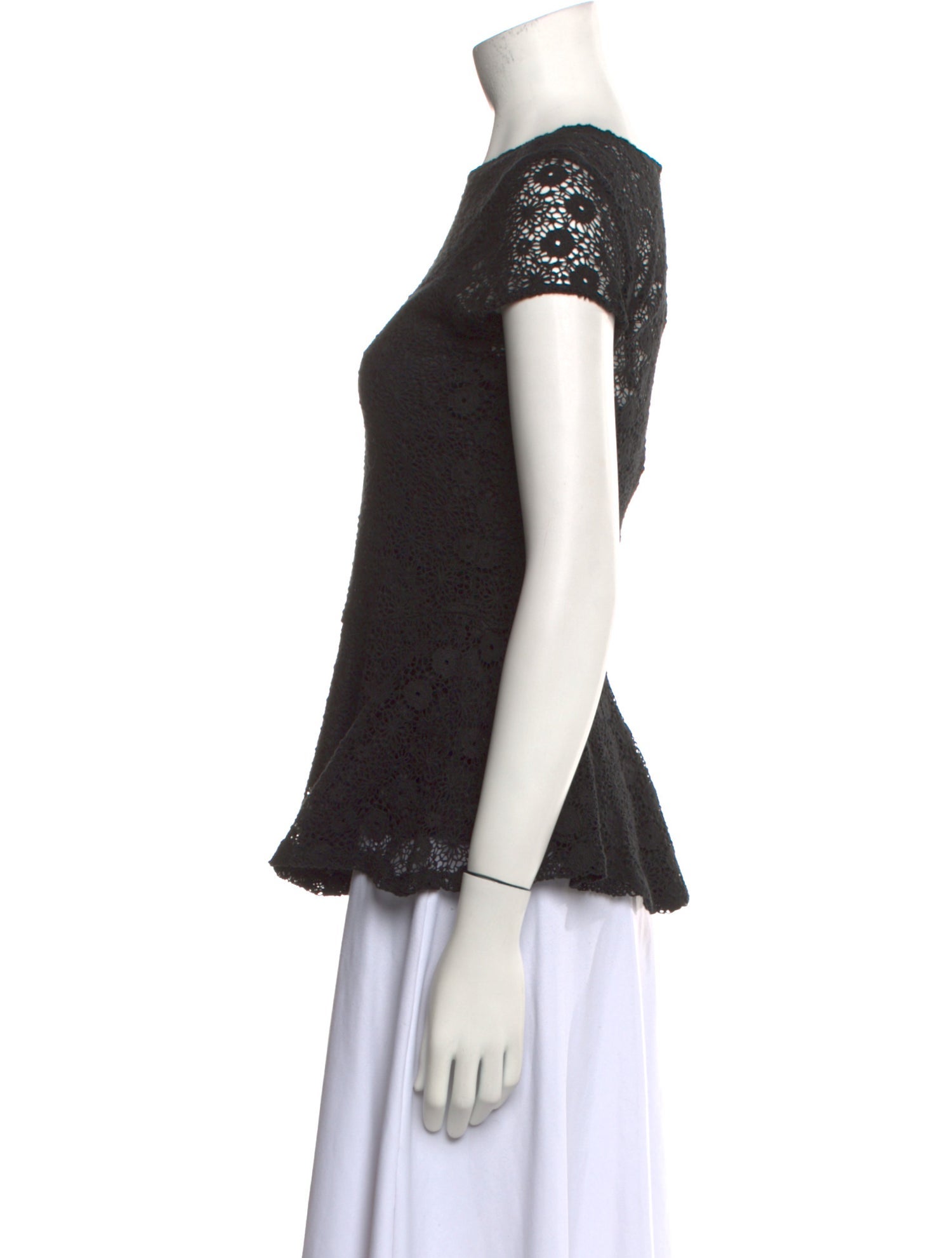 Miguelina Lace Pattern Crew Neck Top