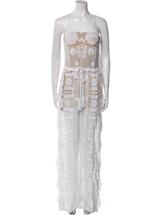 Miguelina Lace Pattern Square Neckline Jumpsuit