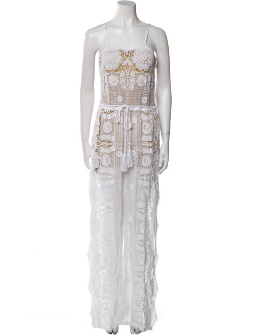 Miguelina Lace Pattern Square Neckline Jumpsuit