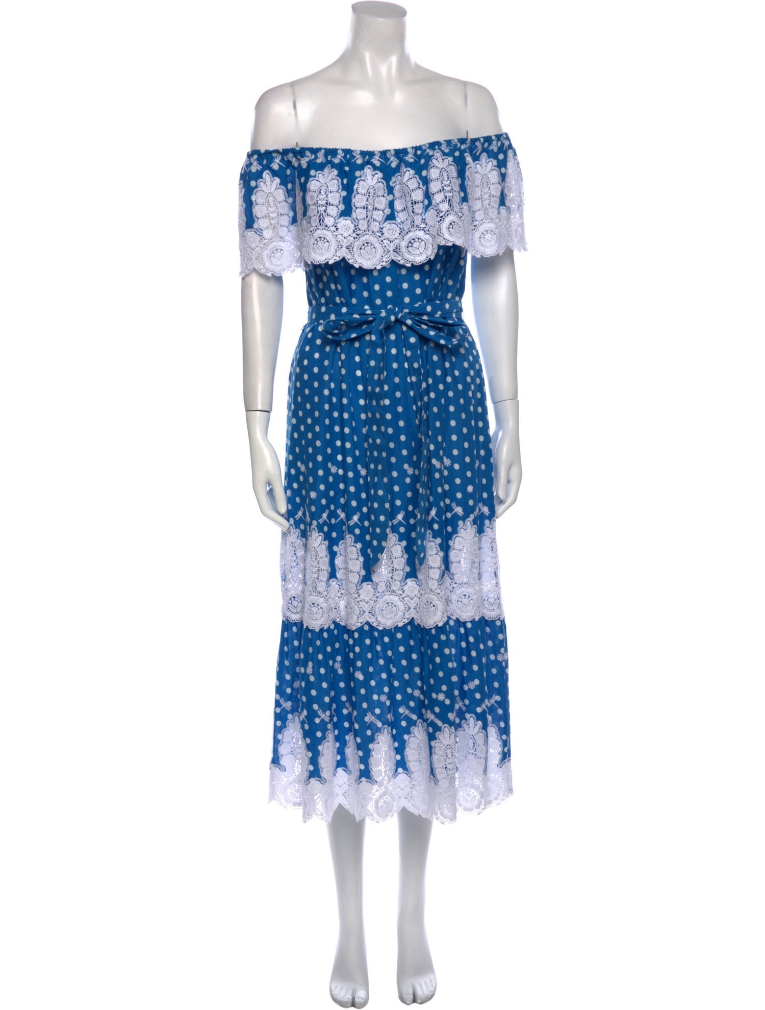 Miguelina Polka Dot Print Midi Length Dress