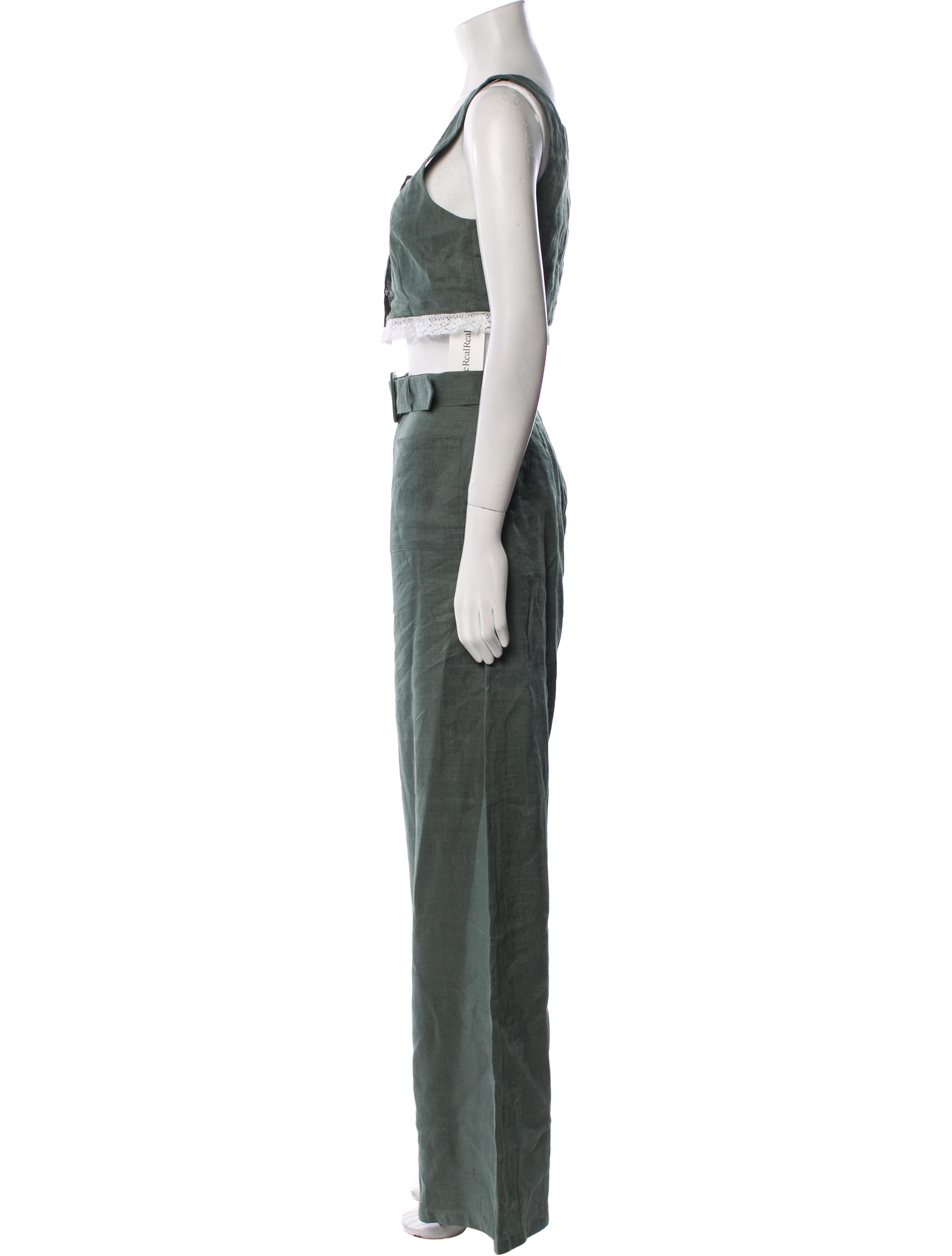 Miguelina Linen Lace Trim Embellishment Pant Set