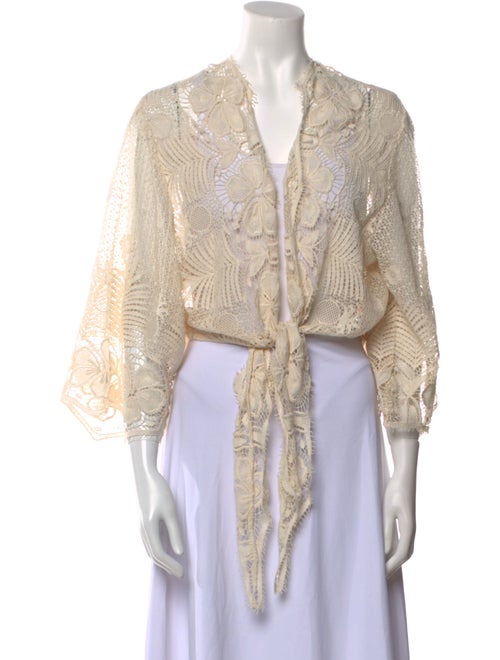 Miguelina Lace Pattern V-Neck Sweater