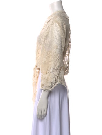 Miguelina Lace Pattern V-Neck Sweater