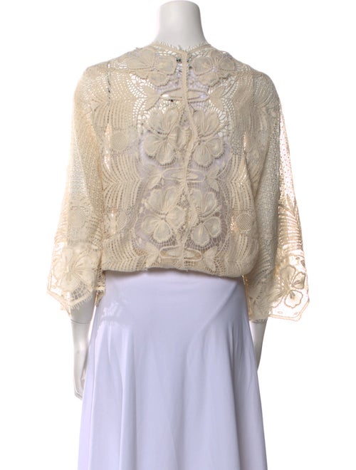 Miguelina Lace Pattern V-Neck Sweater