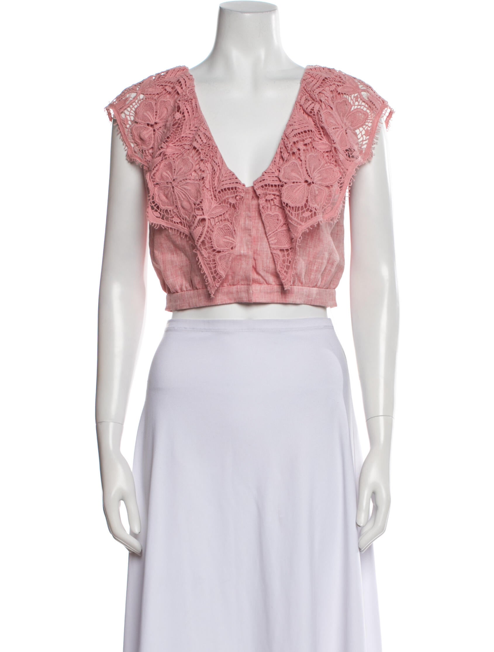 Miguelina Linen Lace Pattern Crop Top
