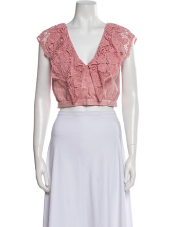 Miguelina Linen Lace Pattern Crop Top