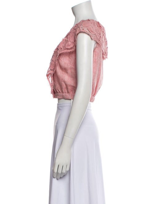 Miguelina Linen Lace Pattern Crop Top