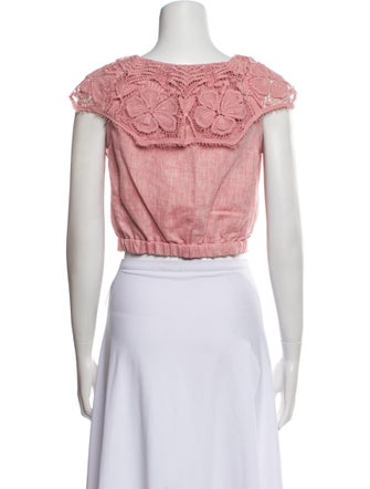 Miguelina Linen Lace Pattern Crop Top