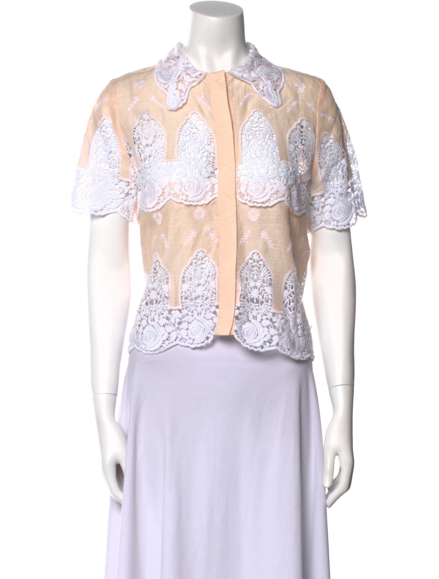 Miguelina Linen Lace Pattern Crop Top w/ Tags