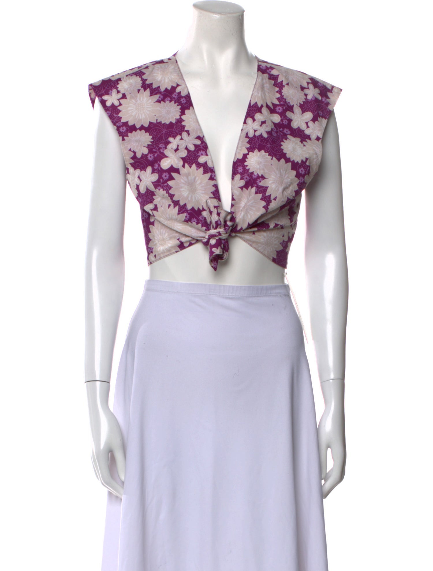 Miguelina Floral Print V-Neck Crop Top