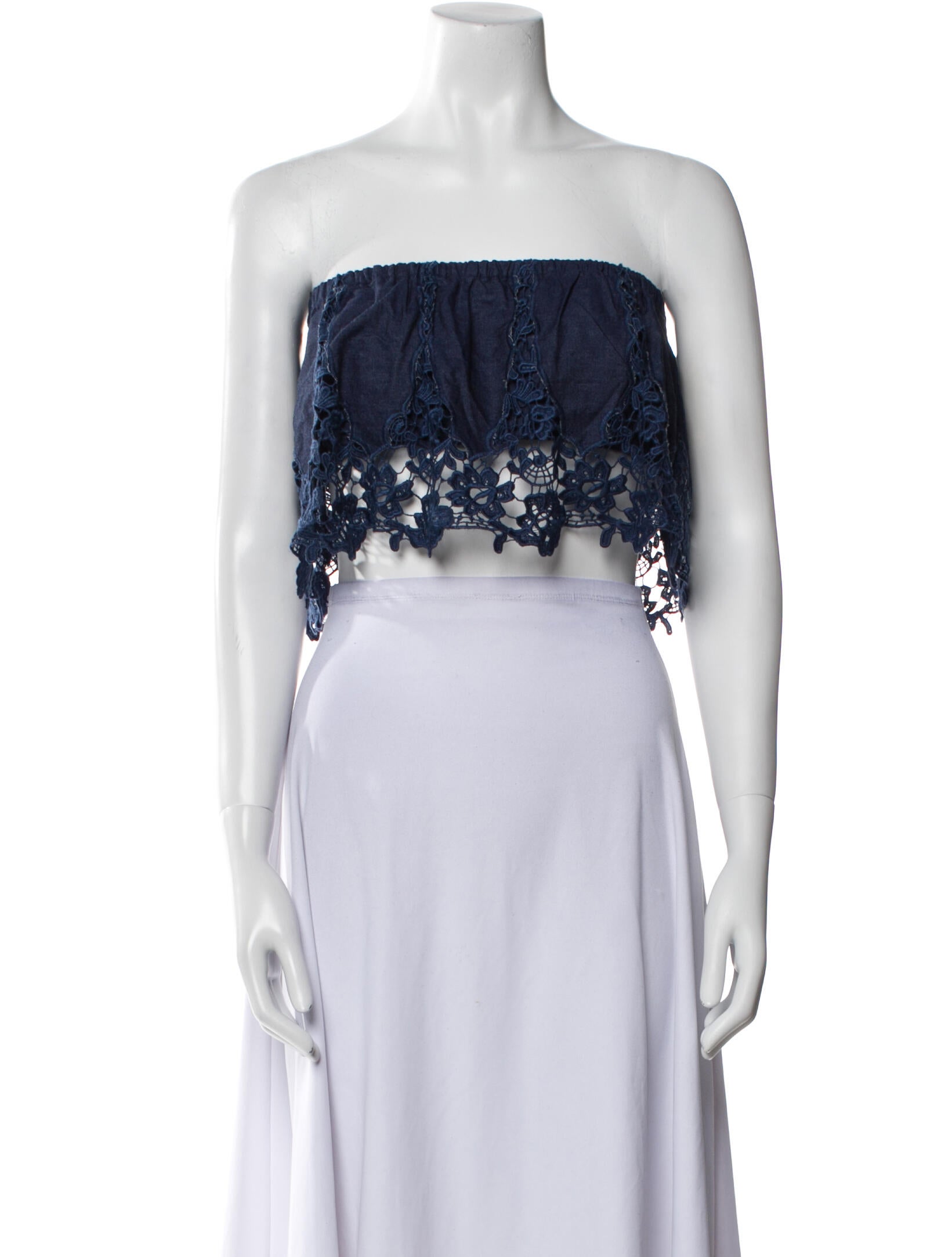 Miguelina Lace Pattern Strapless Crop Top