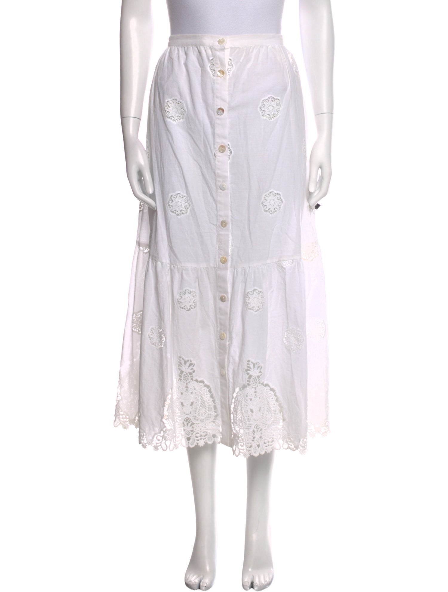 Miguelina Eyelet Trim Midi Length Skirt