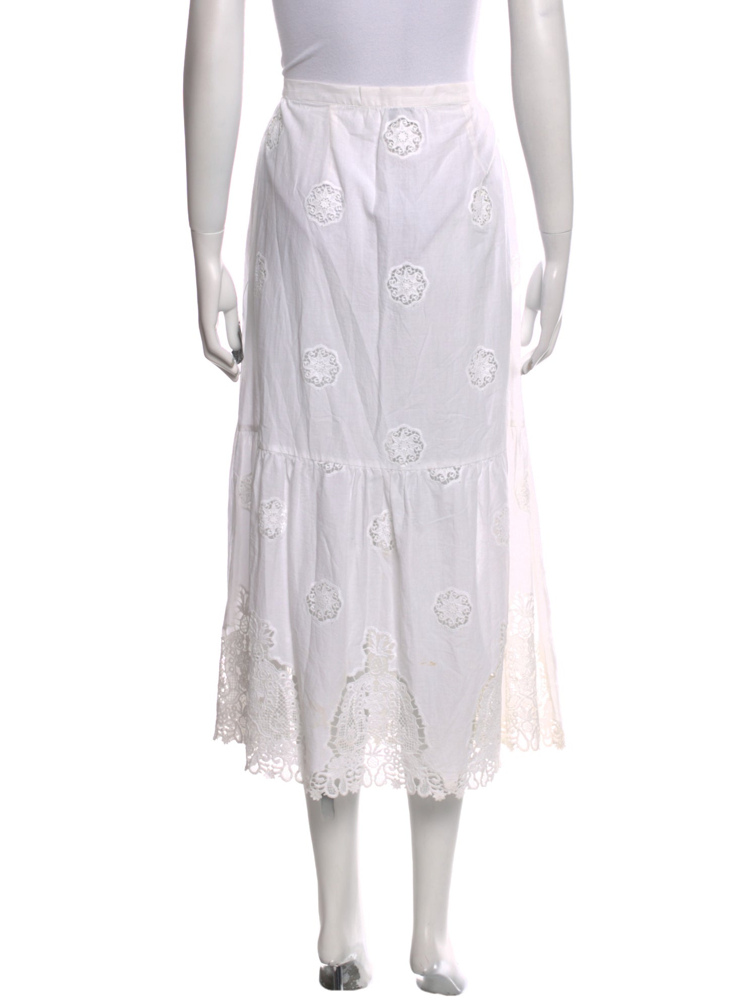 Miguelina Eyelet Trim Midi Length Skirt