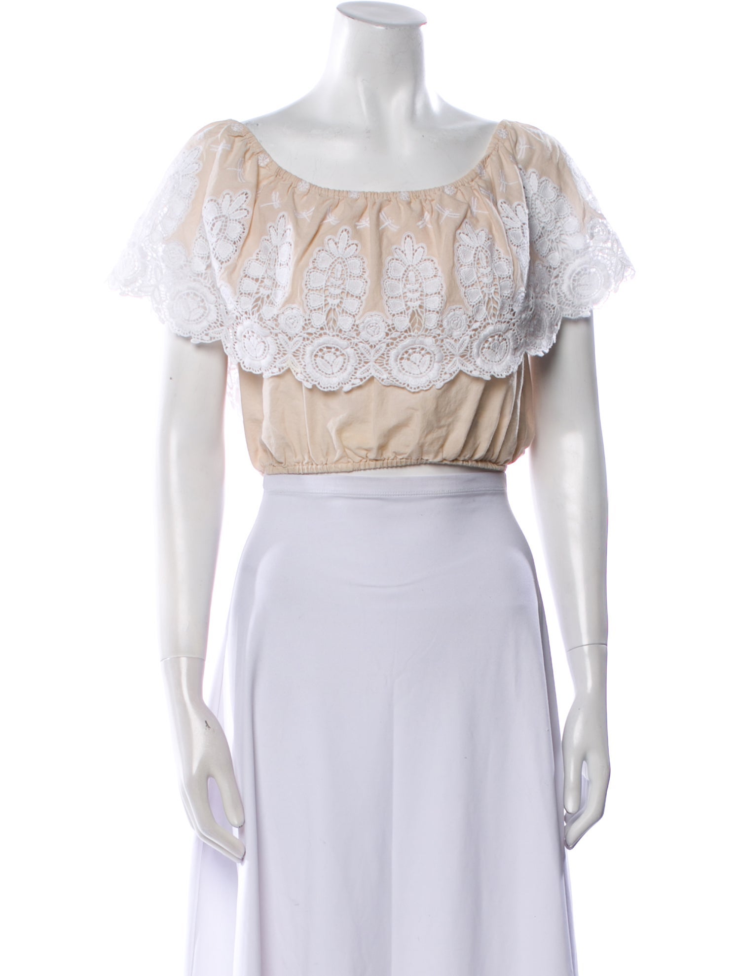 Miguelina Bateau Neckline Short Sleeve Crop Top