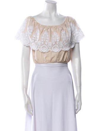 Miguelina Bateau Neckline Short Sleeve Crop Top