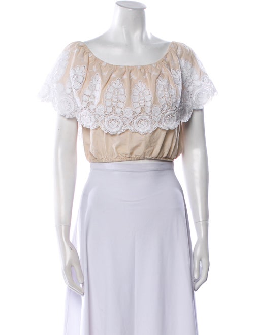 Miguelina Bateau Neckline Short Sleeve Crop Top