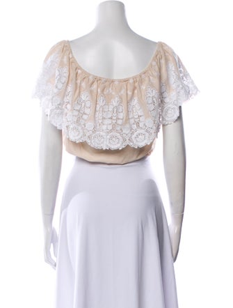 Miguelina Bateau Neckline Short Sleeve Crop Top