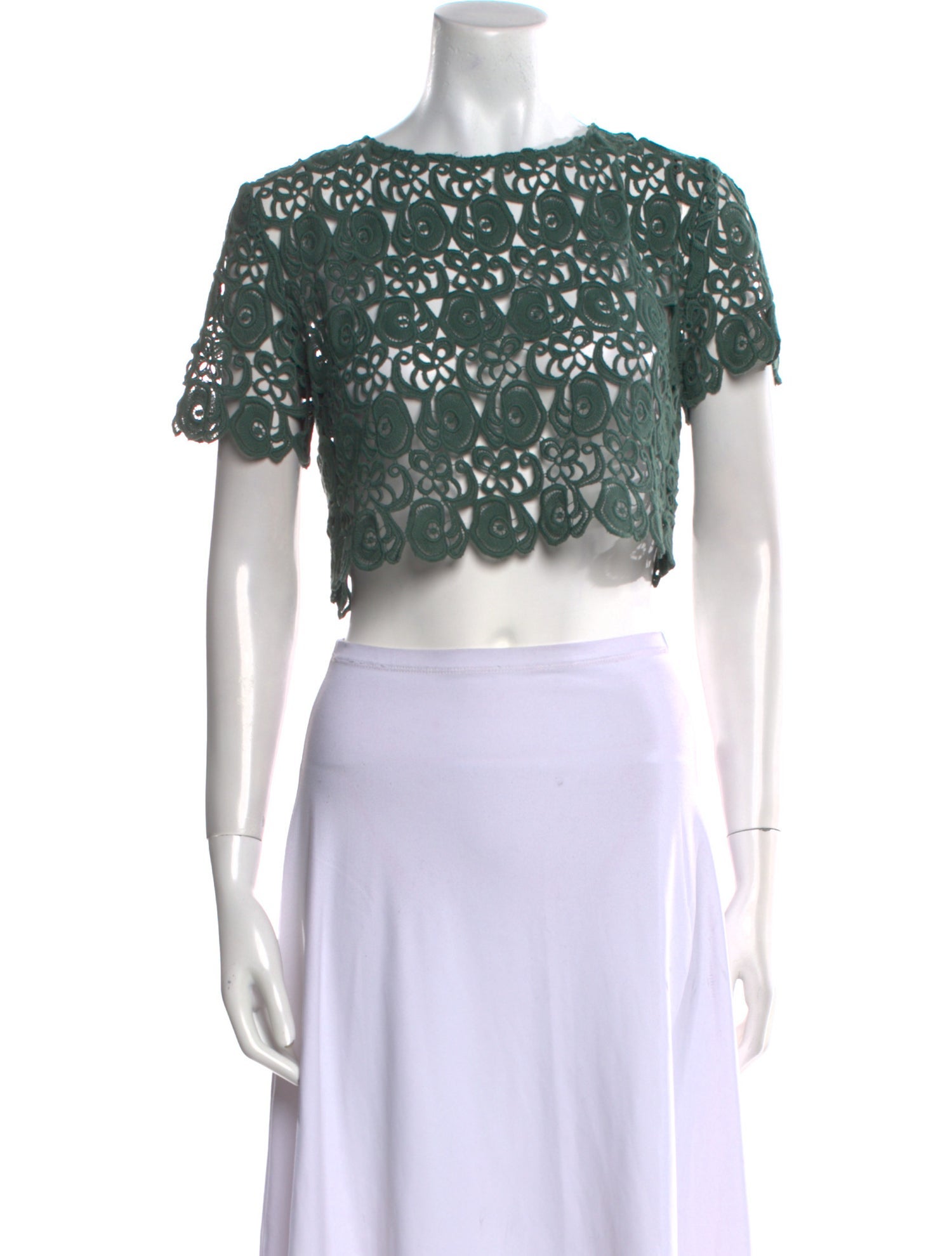 Miguelina Bateau Neckline Short Sleeve Crop Top