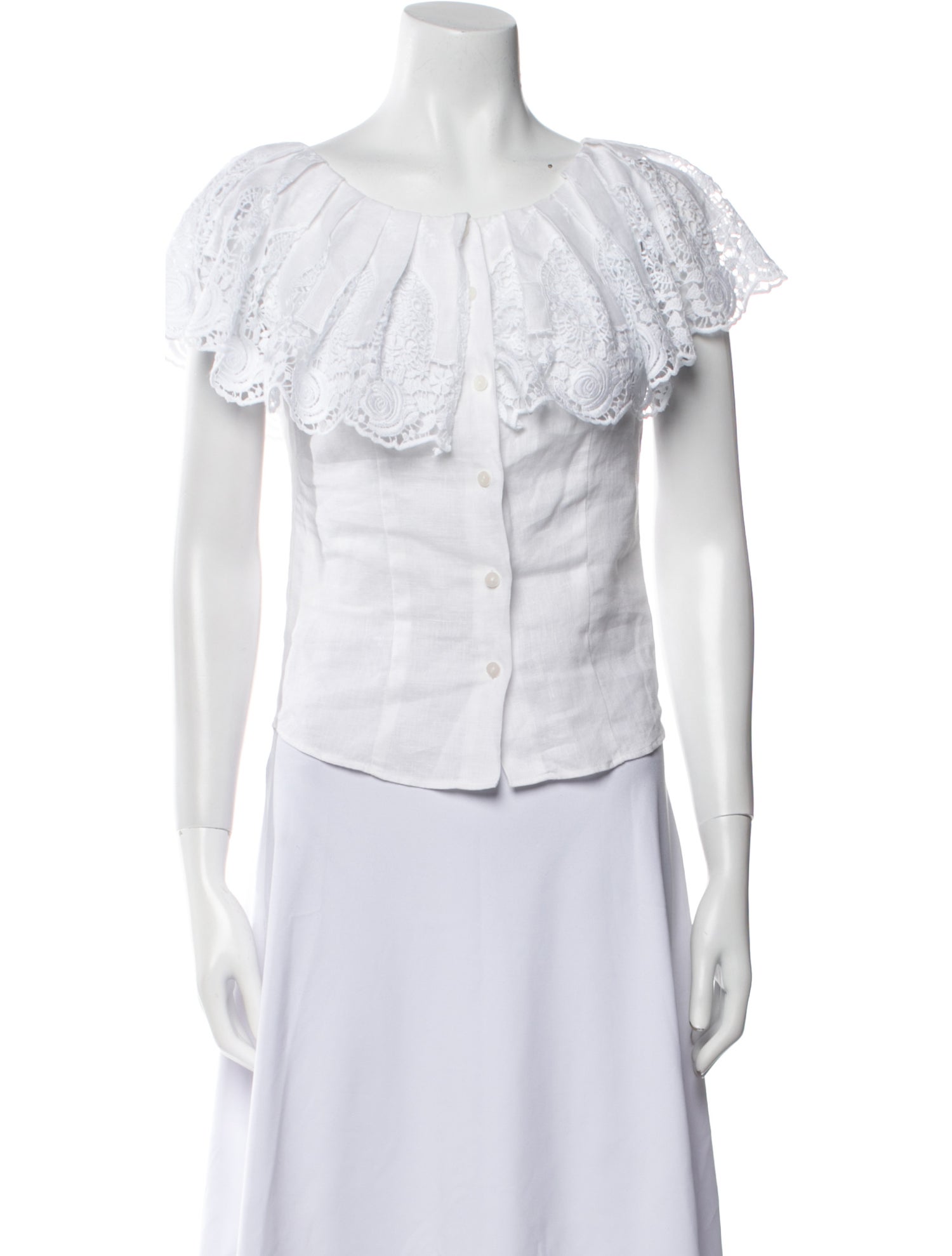 Miguelina Linen Scoop Neck Button-Up Top