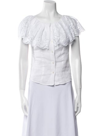 Miguelina Linen Scoop Neck Button-Up Top