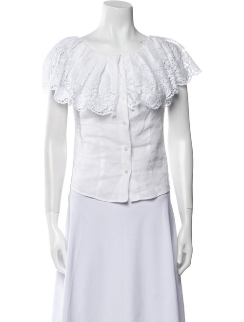 Miguelina Linen Scoop Neck Button-Up Top