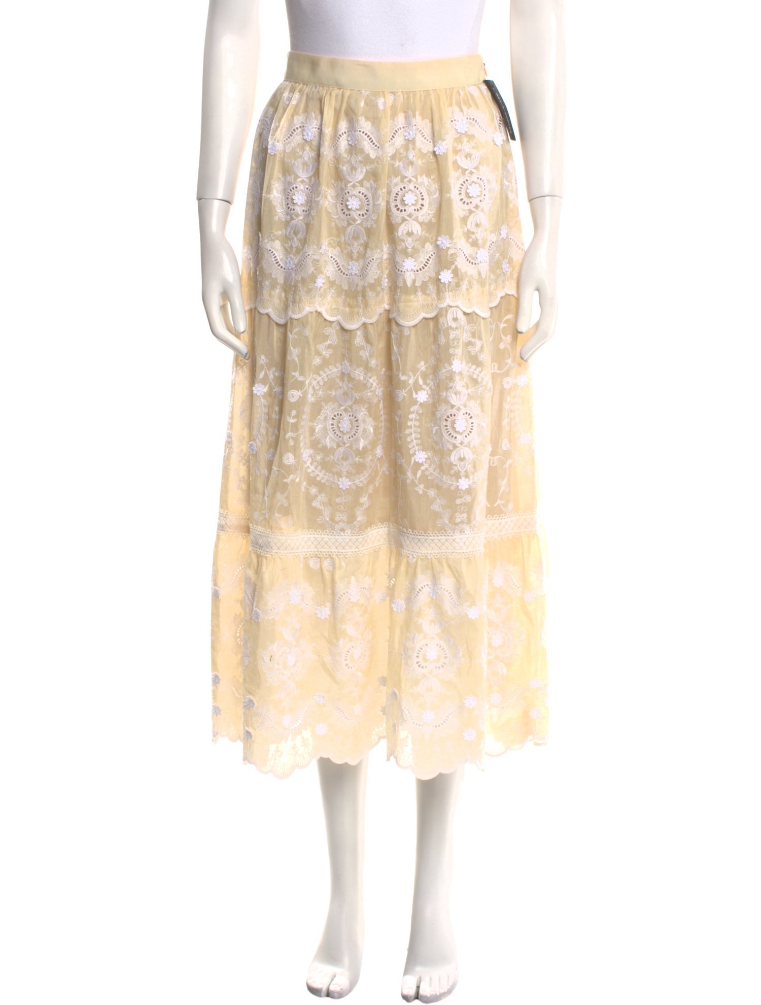 Miguelina Loreline - Floating Flower Voile Embroidery Midi Length Skirt w/ Tags