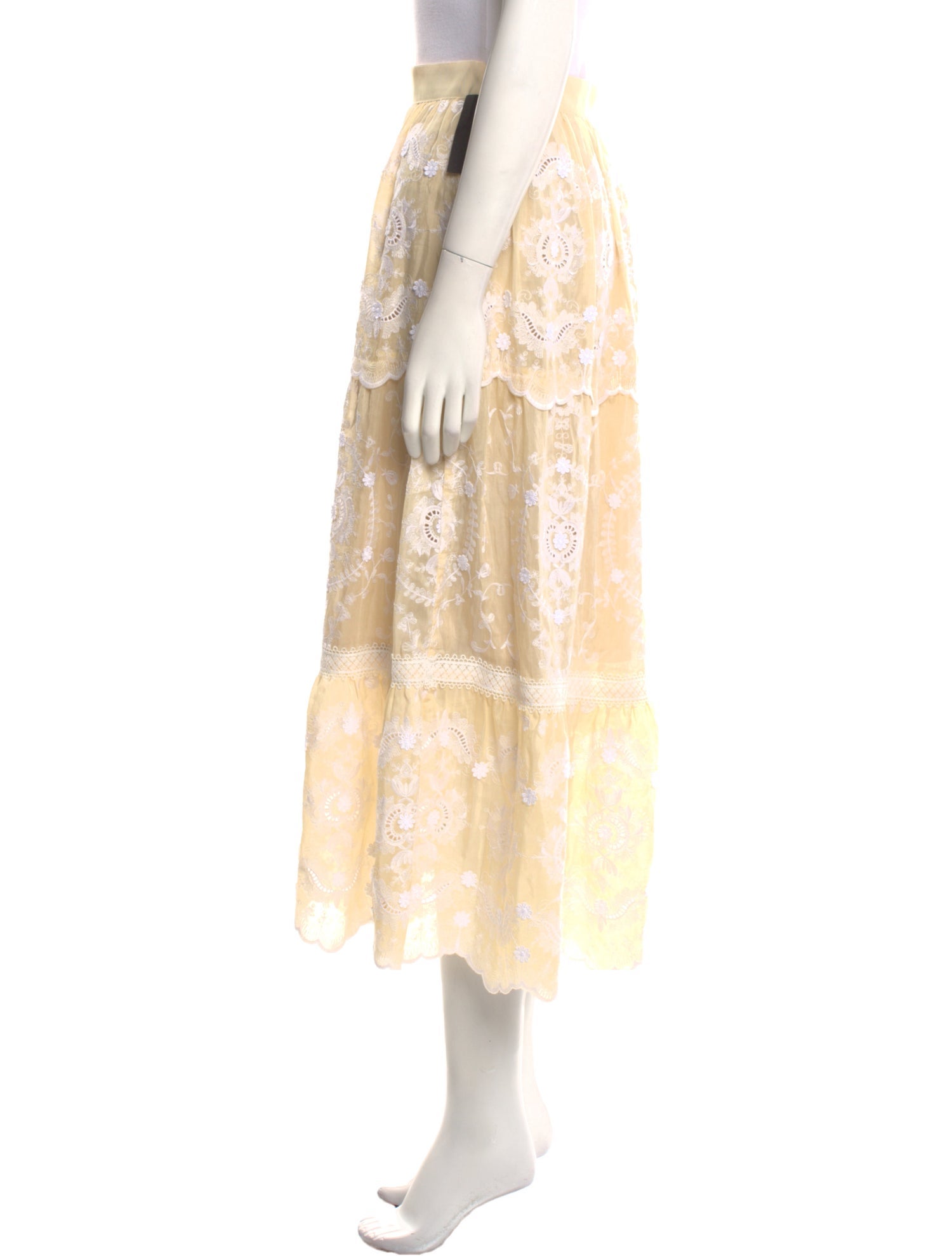 Miguelina Loreline - Floating Flower Voile Embroidery Midi Length Skirt w/ Tags