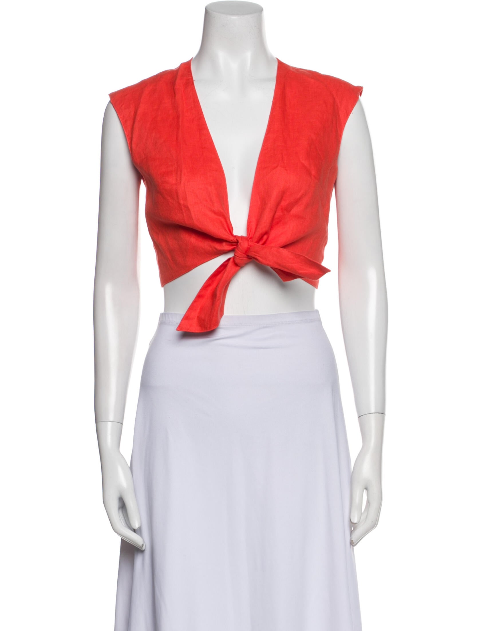 Miguelina Linen V-Neck Crop Top