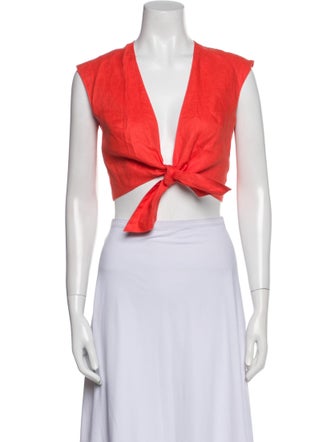 Miguelina Linen V-Neck Crop Top