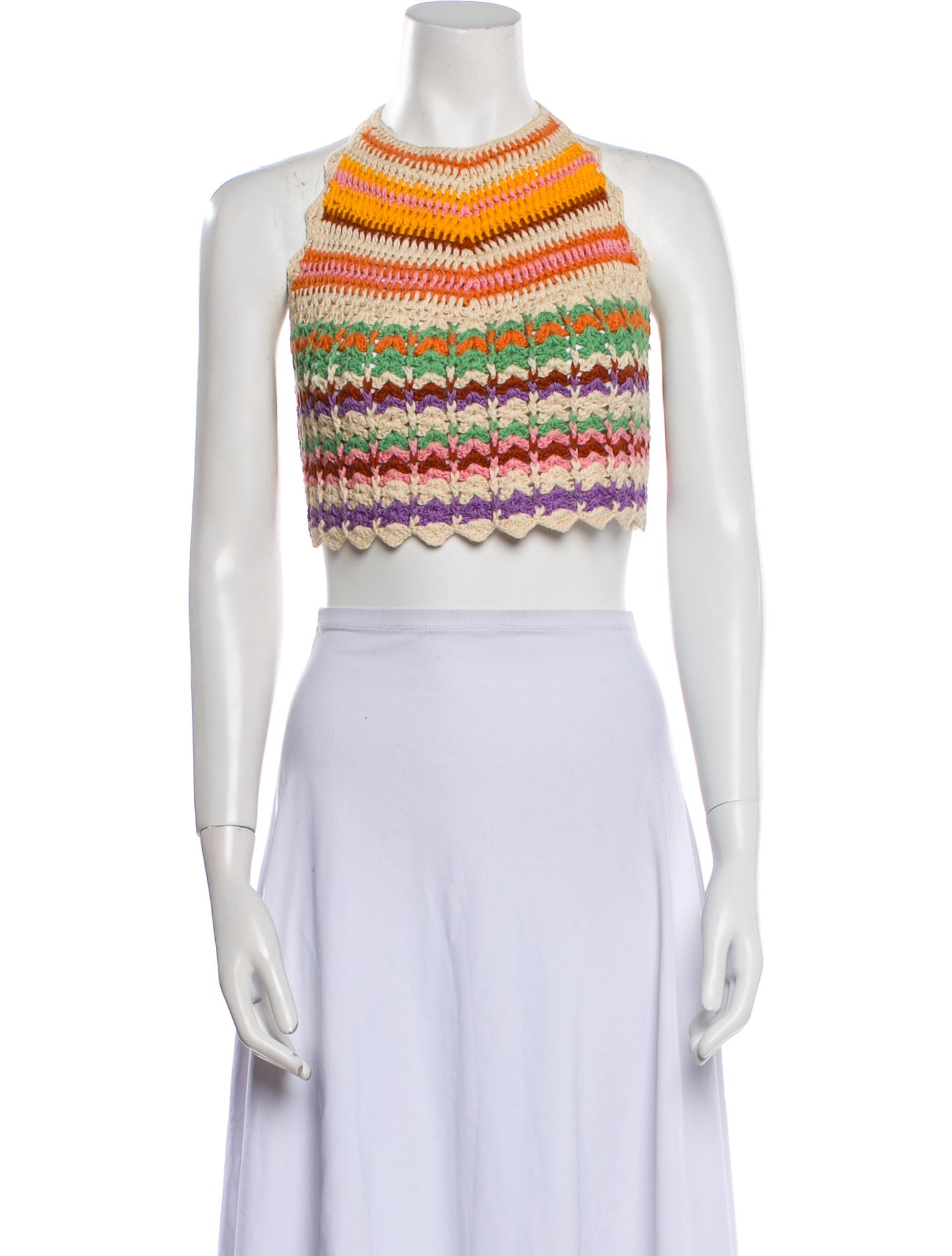 Miguelina Striped Halterneck Crop Top