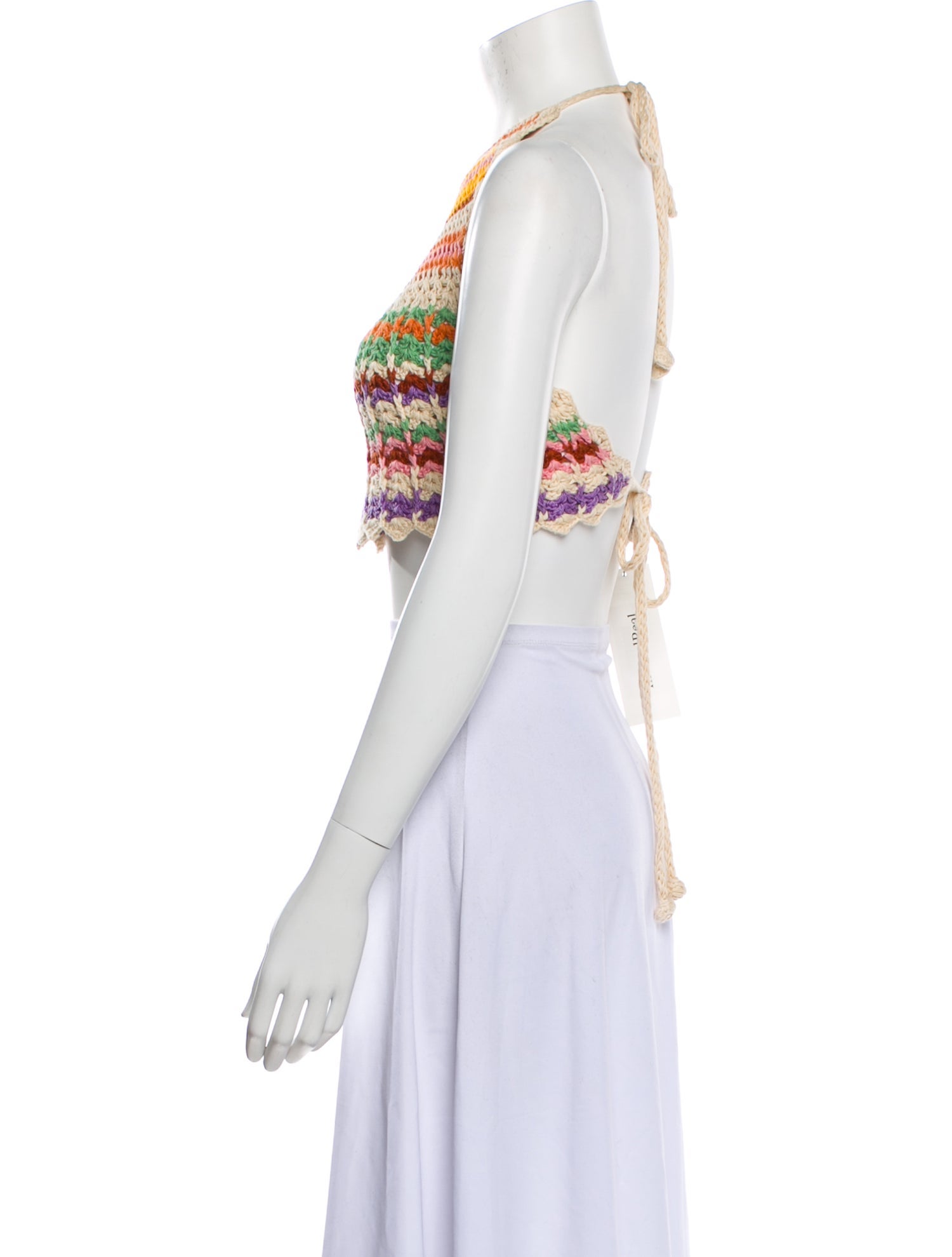 Miguelina Striped Halterneck Crop Top