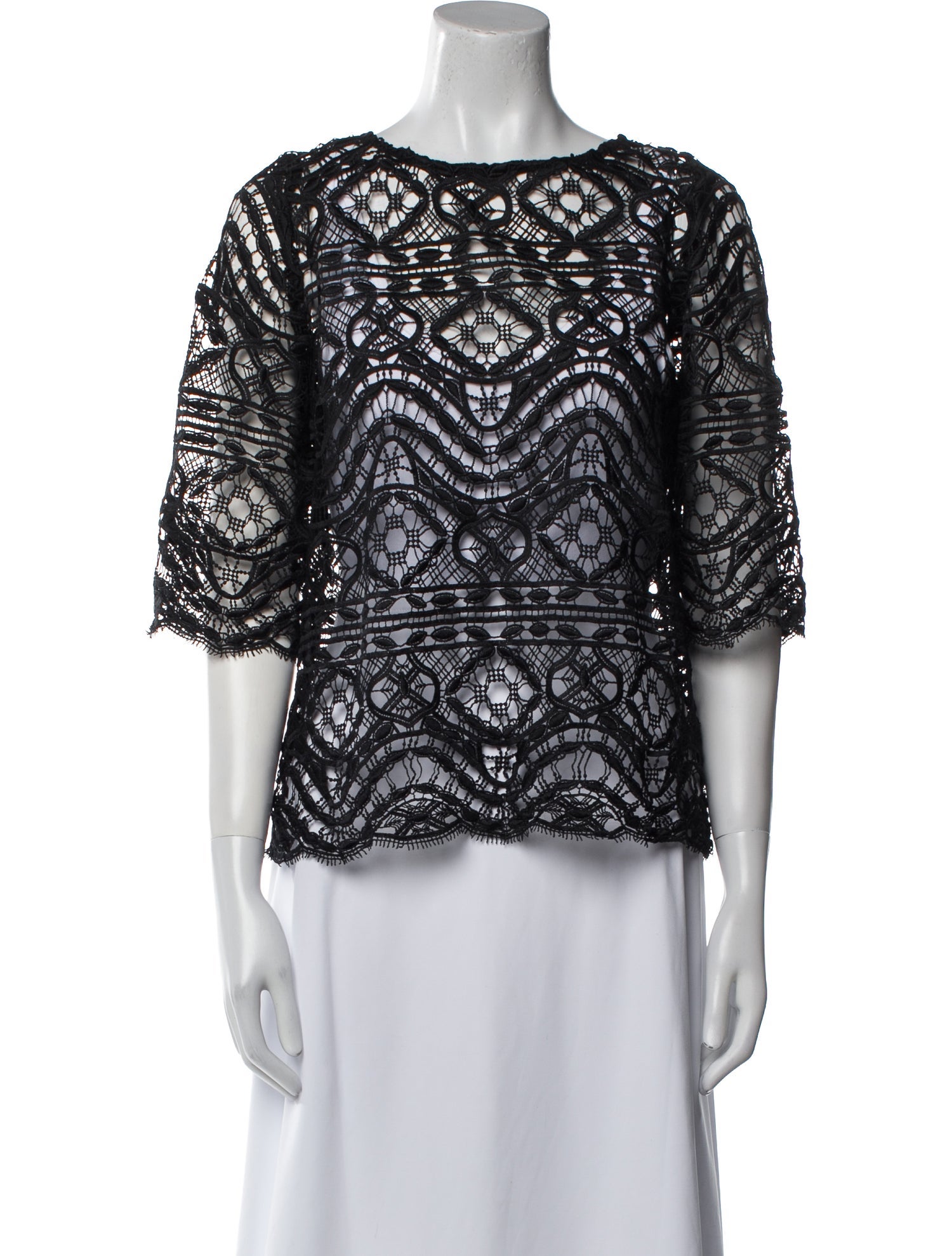 Miguelina Lace Pattern Bateau Neckline Blouse