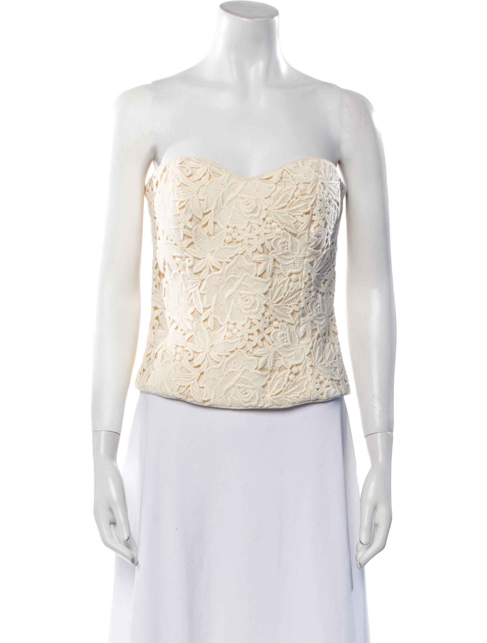 Miguelina Lace Pattern Strapless Crop Top