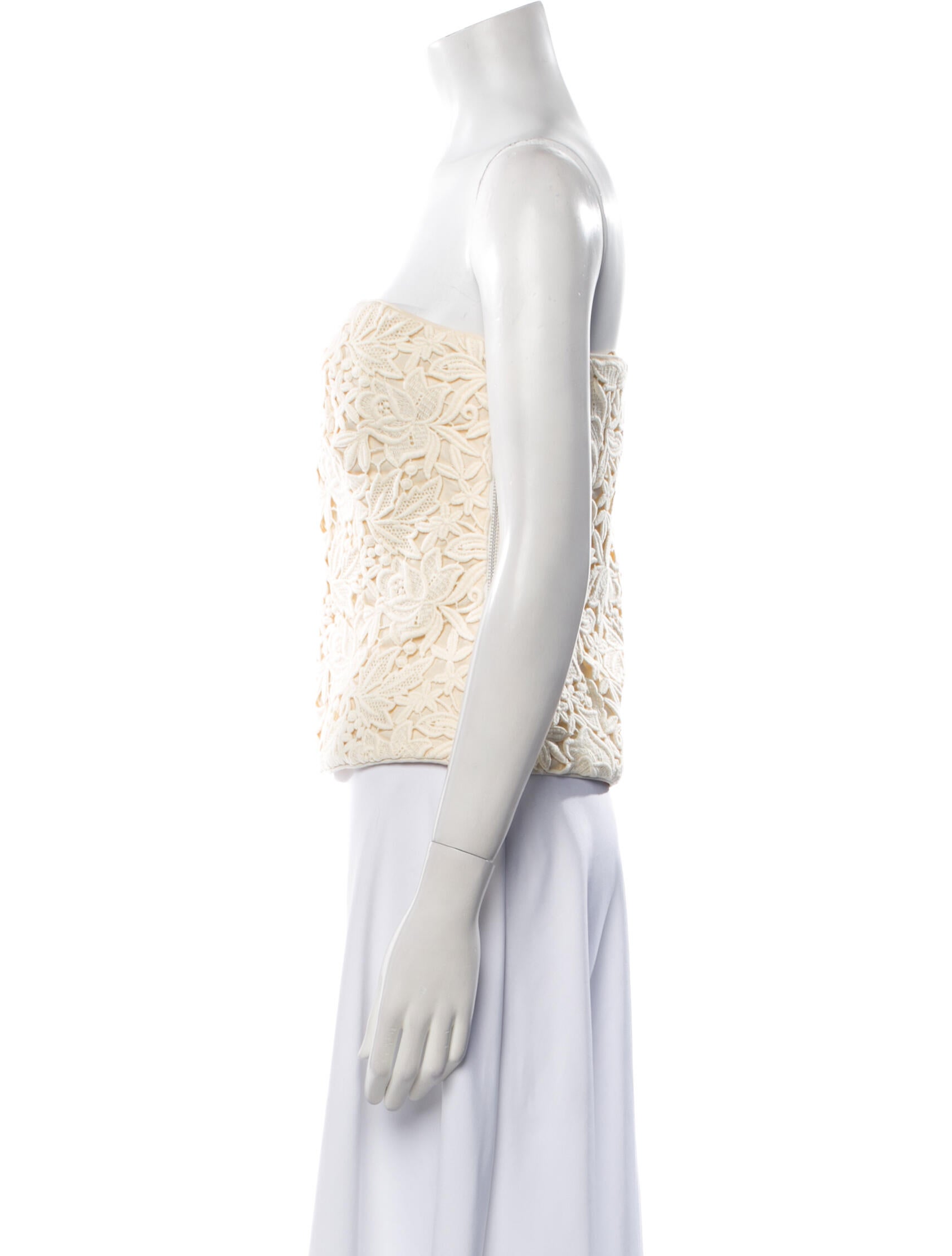 Miguelina Lace Pattern Strapless Crop Top