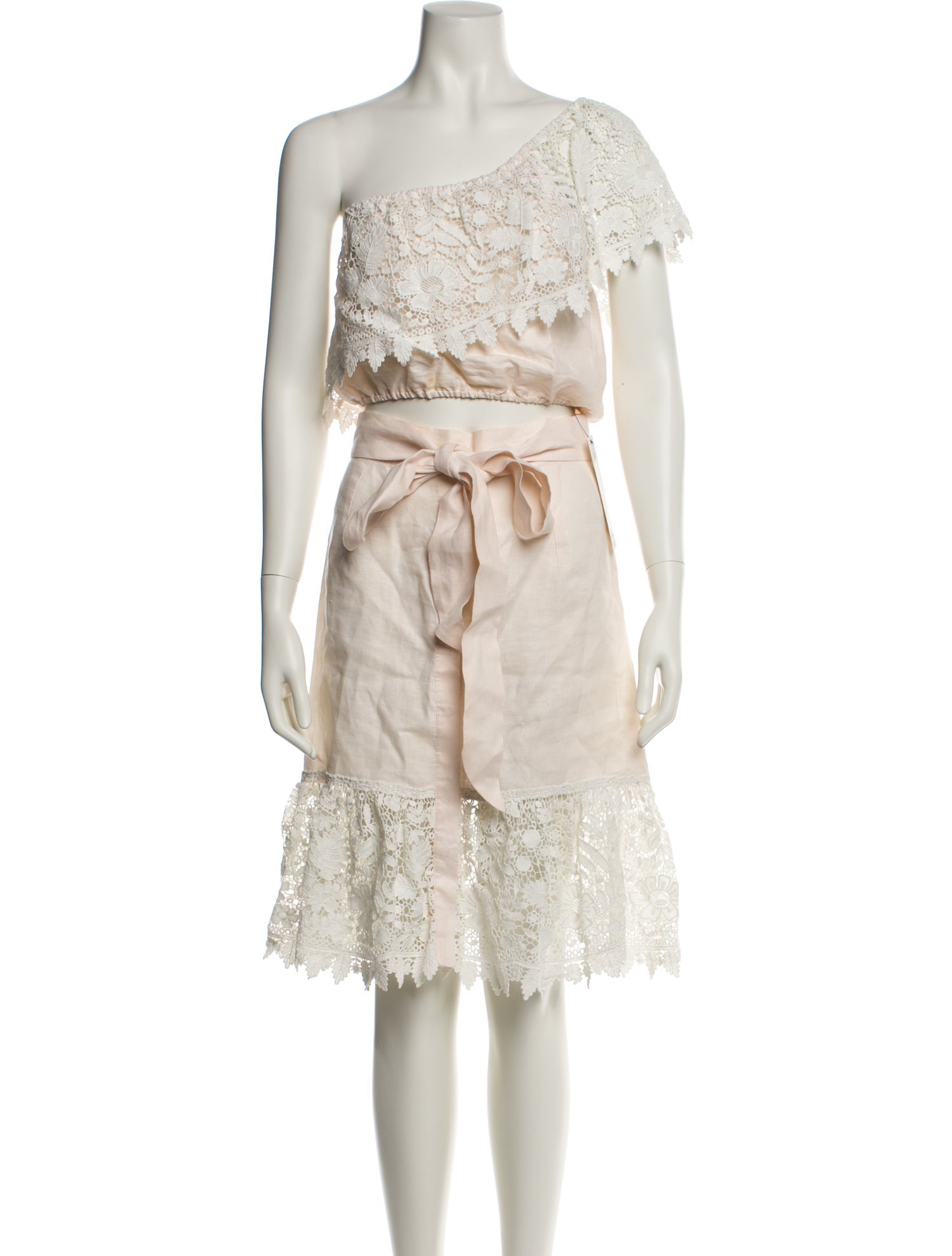 Miguelina Linen Lace Pattern Skirt Set