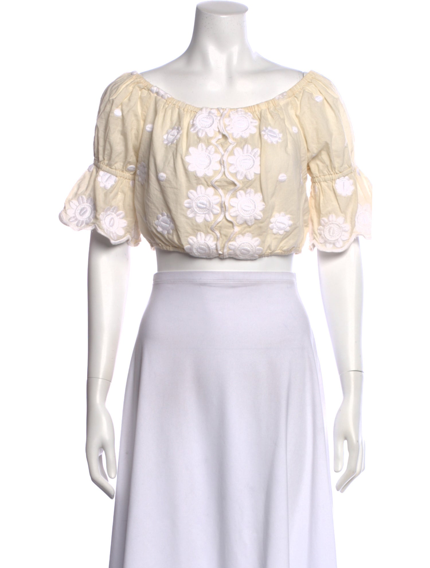 Miguelina Floral Print Off-The-Shoulder Crop Top