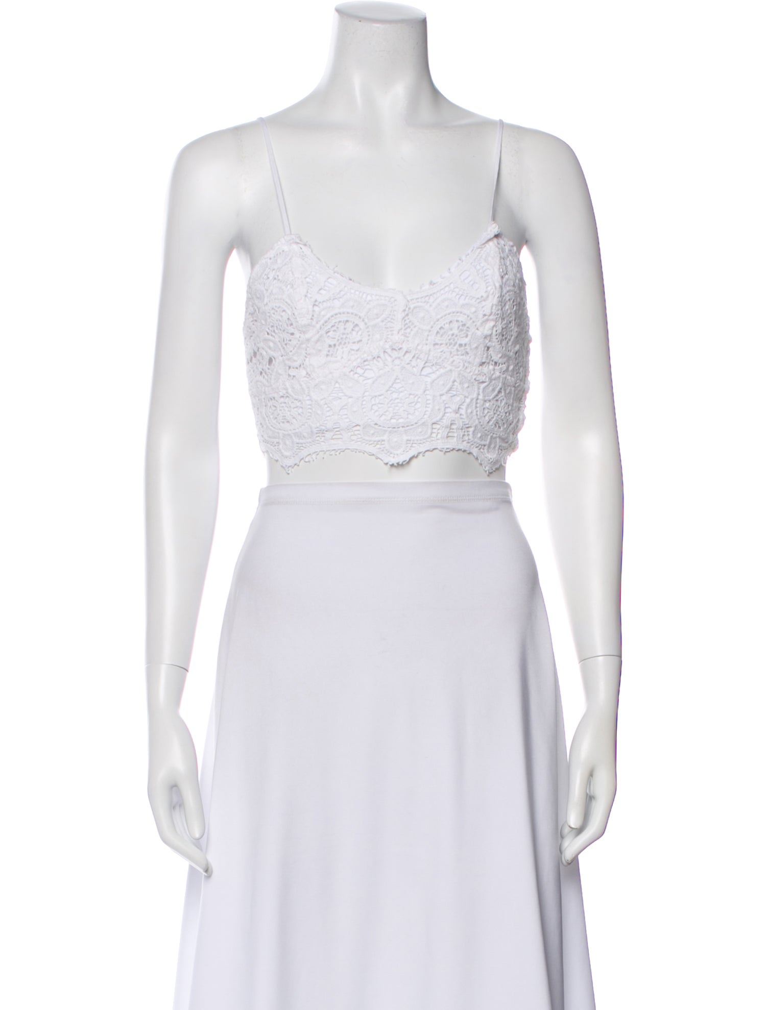 Miguelina Lace Pattern Scoop Neck Crop Top