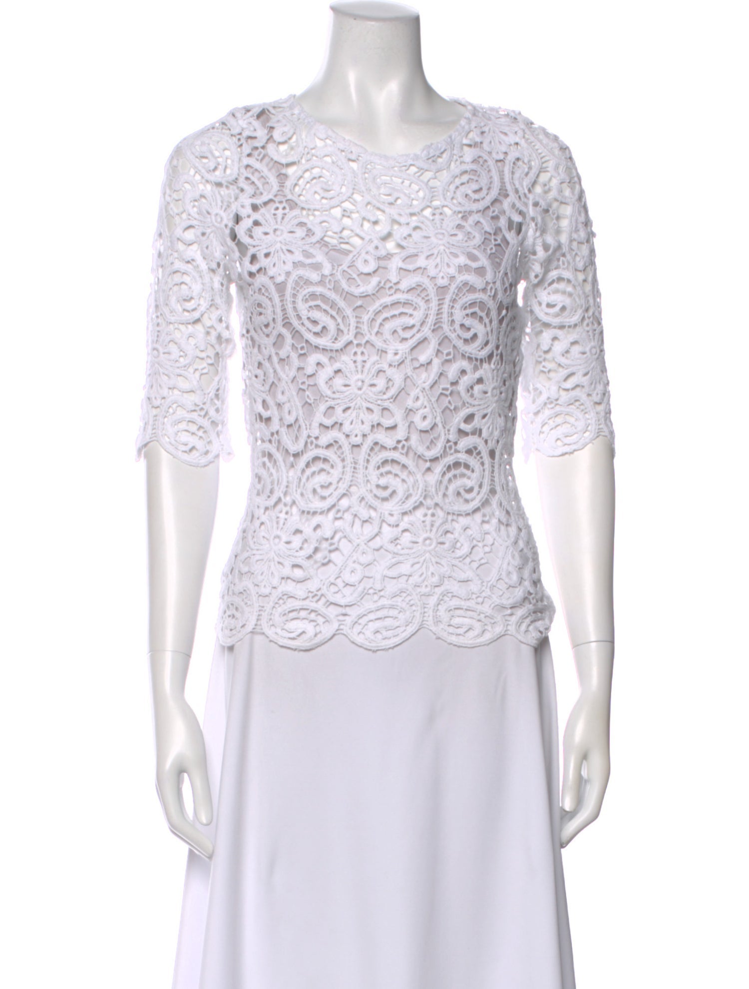 Miguelina Lace Pattern Crew Neck Blouse