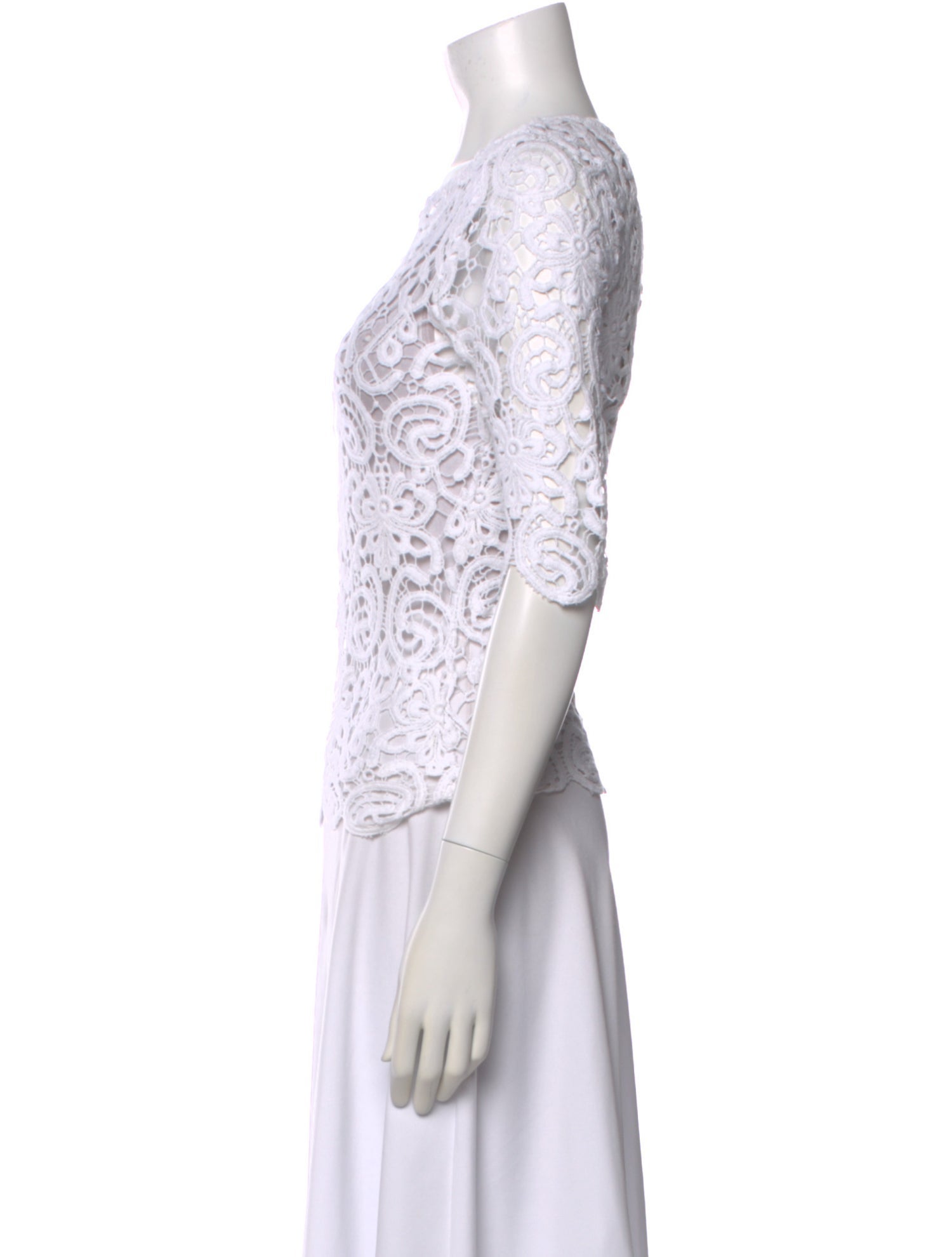 Miguelina Lace Pattern Crew Neck Blouse