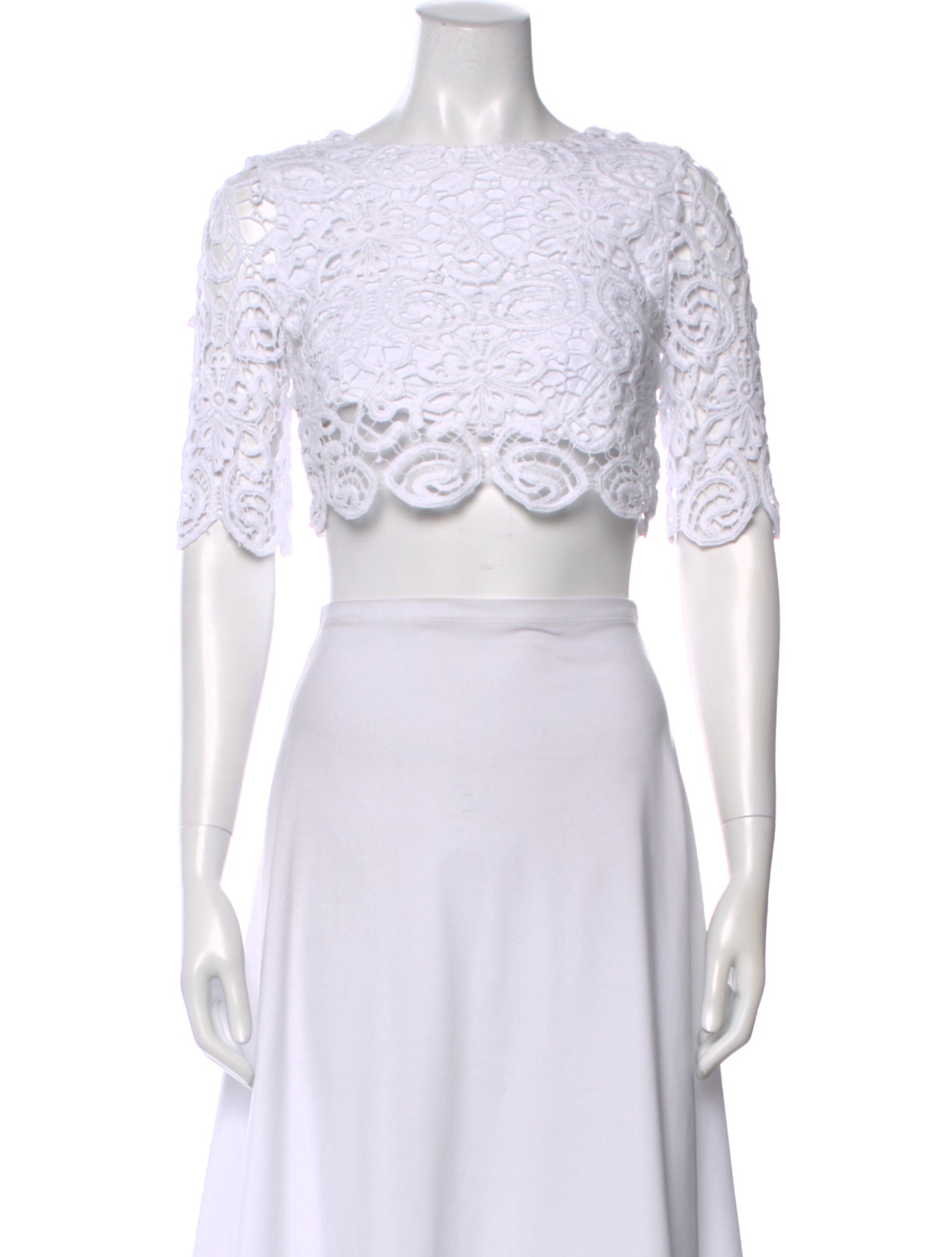 Miguelina Lace Pattern Bateau Neckline Crop Top