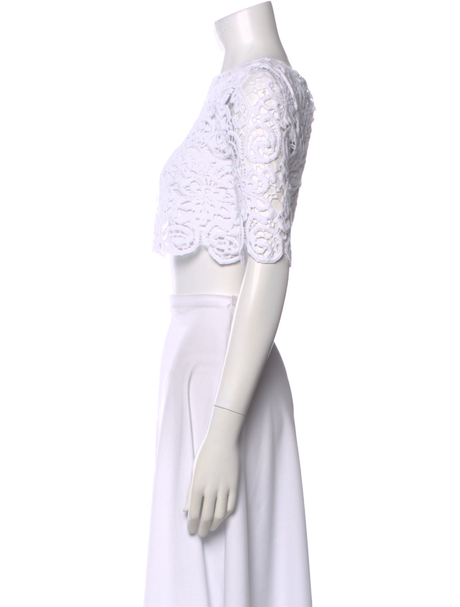 Miguelina Lace Pattern Bateau Neckline Crop Top