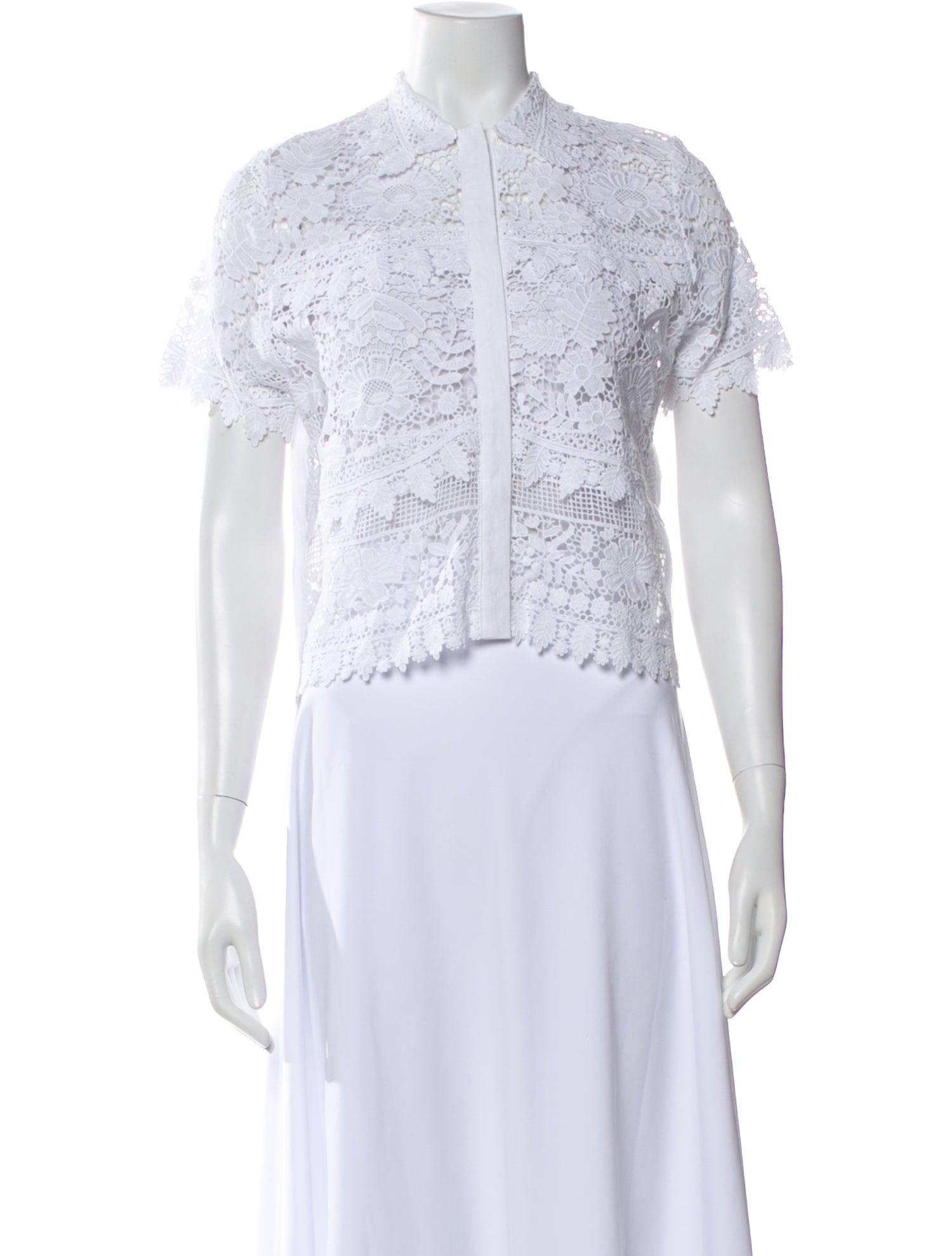 Miguelina Lace Pattern Short Sleeve Blouse