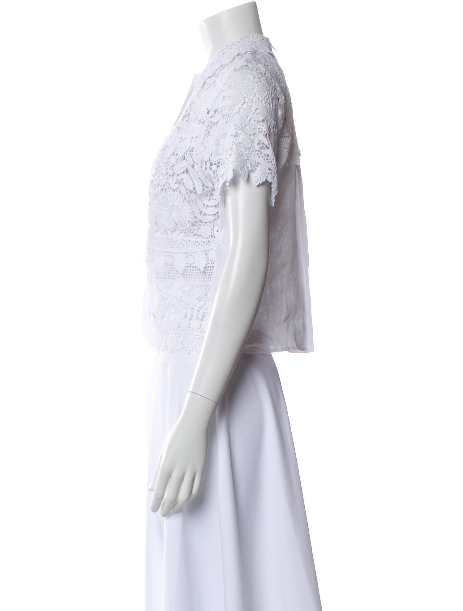 Miguelina Lace Pattern Short Sleeve Blouse