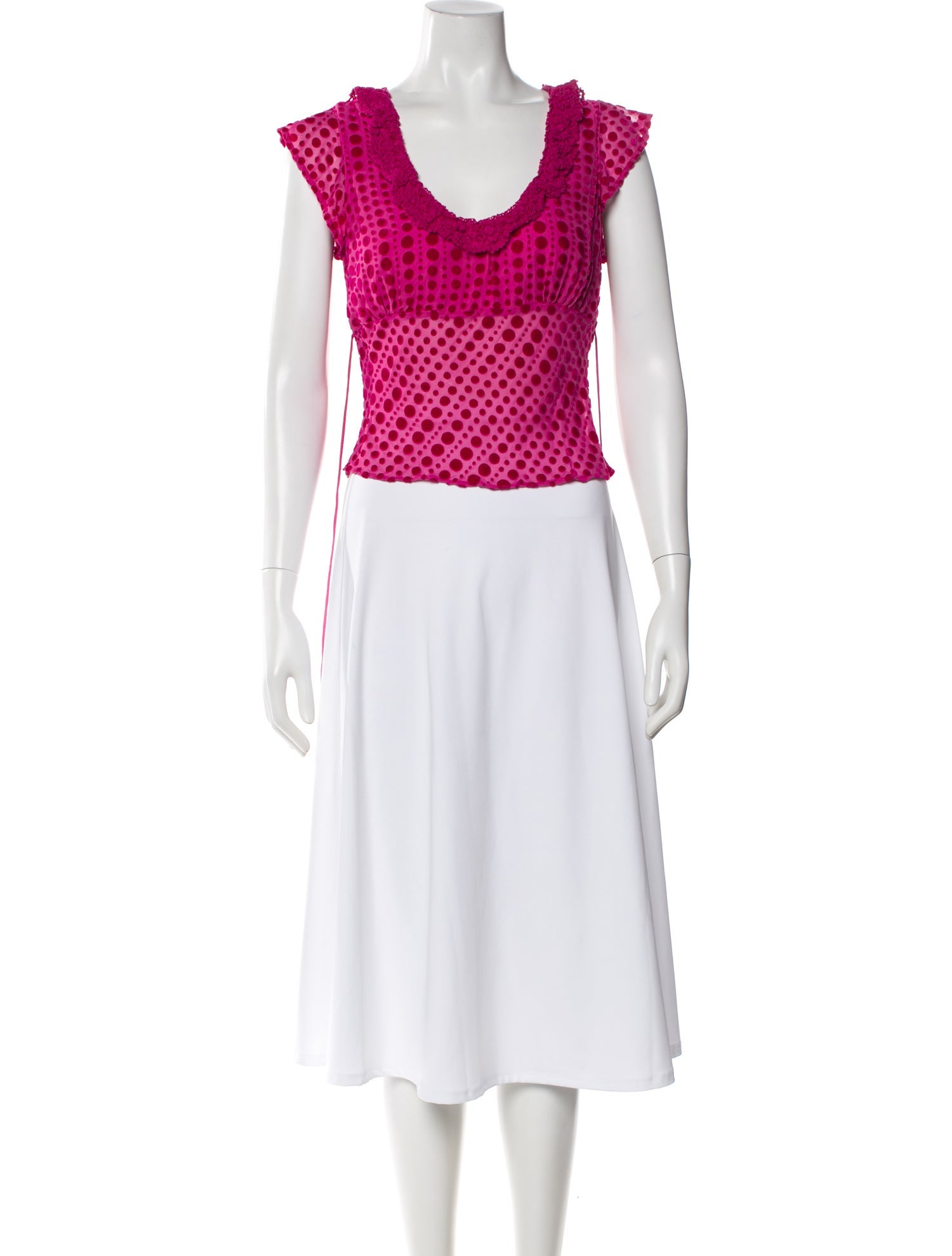 Miguelina Polka Dot Print Scoop Neck Top